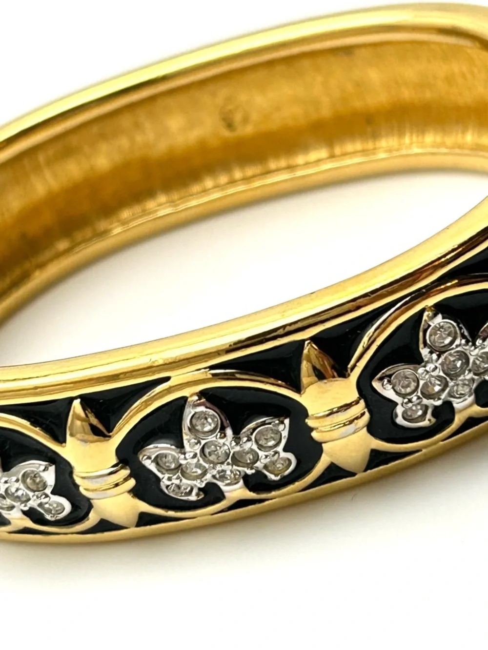 Swarovski Crystal Black Fleur Di Lis Hinged Bangle Bracelet - Picture 3 of 7